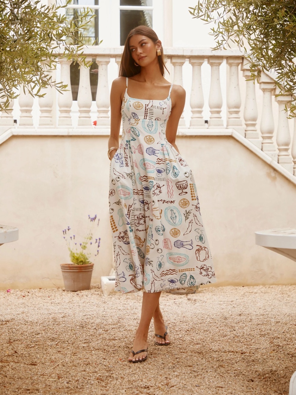 Ansley Novelty Print Linen Midi Dress NWT (Originally $168)
